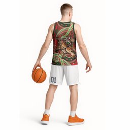 Aboriginal Christmas Basketball Jersey Santa Riding Leaping Kangaroo Dot Pattern