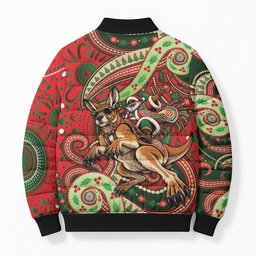 Aboriginal Christmas Bomber Puffer Jacket Santa Riding Leaping Kangaroo Dot Pattern