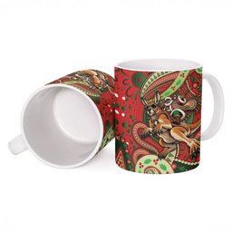 Aboriginal Christmas Ceramic Mug Santa Riding Leaping Kangaroo Dot Pattern