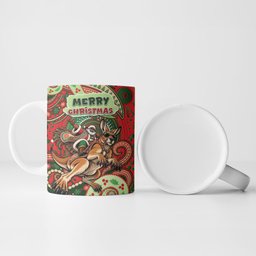 Aboriginal Christmas Ceramic Mug Santa Riding Leaping Kangaroo Dot Pattern