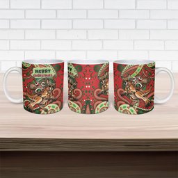 Aboriginal Christmas Ceramic Mug Santa Riding Leaping Kangaroo Dot Pattern
