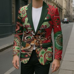 Aboriginal Christmas Blazer Santa Riding Leaping Kangaroo Dot Pattern