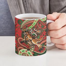 Aboriginal Christmas Ceramic Mug Santa Riding Leaping Kangaroo Dot Pattern