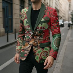 Aboriginal Christmas Blazer Santa Riding Leaping Kangaroo Dot Pattern