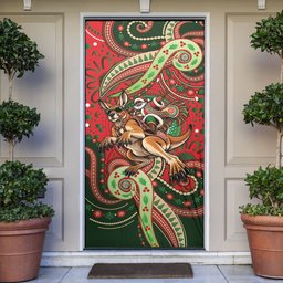 Aboriginal Christmas Door Cover Santa Riding Leaping Kangaroo Dot Pattern