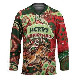 Aboriginal Christmas Hockey Jersey Santa Riding Leaping Kangaroo Dot Pattern