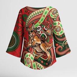 Aboriginal Christmas Kimono Sleeve Blouse Santa Riding Leaping Kangaroo Dot Pattern