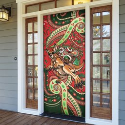 Aboriginal Christmas Door Cover Santa Riding Leaping Kangaroo Dot Pattern