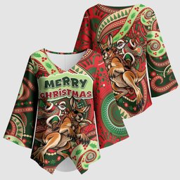 Aboriginal Christmas Kimono Sleeve Blouse Santa Riding Leaping Kangaroo Dot Pattern