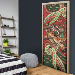 Aboriginal Christmas Door Cover Santa Riding Leaping Kangaroo Dot Pattern
