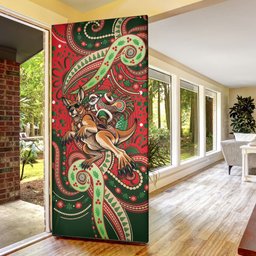 Aboriginal Christmas Door Cover Santa Riding Leaping Kangaroo Dot Pattern