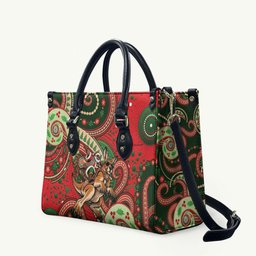 Aboriginal Christmas Leather Bag Santa Riding Leaping Kangaroo Dot Pattern