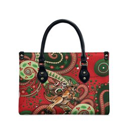 Aboriginal Christmas Leather Bag Santa Riding Leaping Kangaroo Dot Pattern