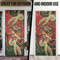 Aboriginal Christmas Door Cover Santa Riding Leaping Kangaroo Dot Pattern