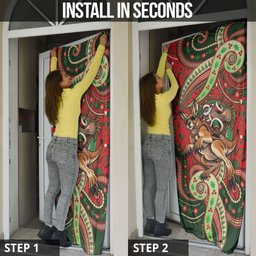 Aboriginal Christmas Door Cover Santa Riding Leaping Kangaroo Dot Pattern