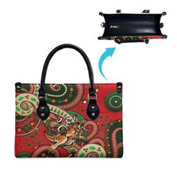 Aboriginal Christmas Leather Bag Santa Riding Leaping Kangaroo Dot Pattern