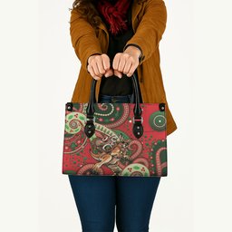 Aboriginal Christmas Leather Bag Santa Riding Leaping Kangaroo Dot Pattern