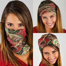 Aboriginal Christmas Neck Gaiter Santa Riding Leaping Kangaroo Dot Pattern