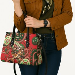 Aboriginal Christmas Leather Bag Santa Riding Leaping Kangaroo Dot Pattern