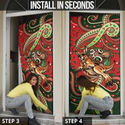 Aboriginal Christmas Door Cover Santa Riding Leaping Kangaroo Dot Pattern