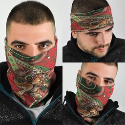 Aboriginal Christmas Neck Gaiter Santa Riding Leaping Kangaroo Dot Pattern