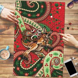 Aboriginal Christmas Puzzle Santa Riding Leaping Kangaroo Dot Pattern