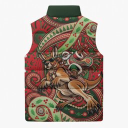 Aboriginal Christmas Sleeveless Puffer Jacket Santa Riding Leaping Kangaroo Dot Pattern