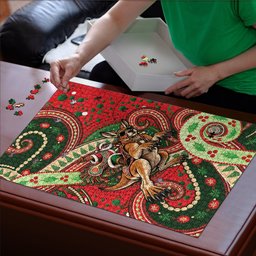 Aboriginal Christmas Puzzle Santa Riding Leaping Kangaroo Dot Pattern