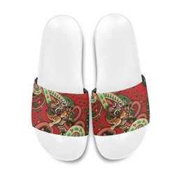 Aboriginal Christmas Slide Sandals Santa Riding Leaping Kangaroo Dot Pattern