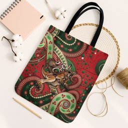 Aboriginal Christmas Tote Bag Santa Riding Leaping Kangaroo Dot Pattern