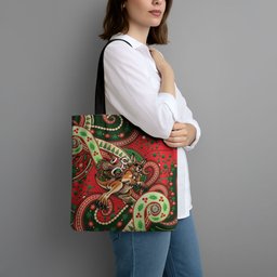 Aboriginal Christmas Tote Bag Santa Riding Leaping Kangaroo Dot Pattern