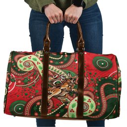 Aboriginal Christmas Travel Bag Santa Riding Leaping Kangaroo Dot Pattern