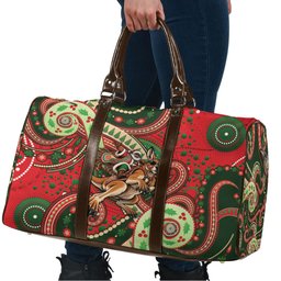 Aboriginal Christmas Travel Bag Santa Riding Leaping Kangaroo Dot Pattern