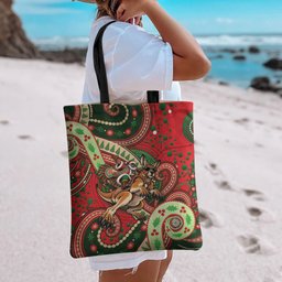Aboriginal Christmas Tote Bag Santa Riding Leaping Kangaroo Dot Pattern