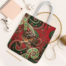 Aboriginal Christmas Tote Bag Santa Riding Leaping Kangaroo Dot Pattern
