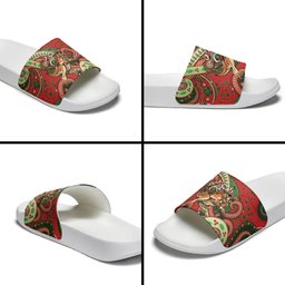 Aboriginal Christmas Slide Sandals Santa Riding Leaping Kangaroo Dot Pattern