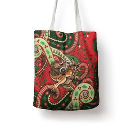 Aboriginal Christmas Tote Bag Santa Riding Leaping Kangaroo Dot Pattern