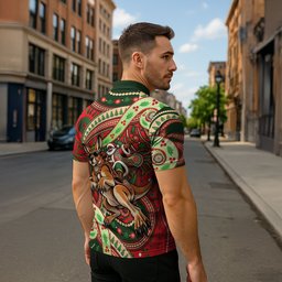 Aboriginal Christmas Zipper Polo Shirt Santa Riding Leaping Kangaroo Dot Pattern