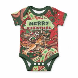 Aboriginal Christmas Baby Onesie Santa Riding Leaping Kangaroo Dot Pattern