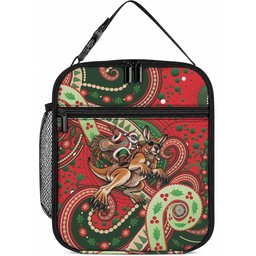 Aboriginal Christmas Lunch Bag Santa Riding Leaping Kangaroo Dot Pattern