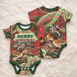 Aboriginal Christmas Baby Onesie Santa Riding Leaping Kangaroo Dot Pattern