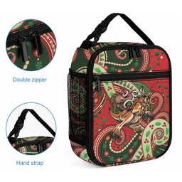 Aboriginal Christmas Lunch Bag Santa Riding Leaping Kangaroo Dot Pattern