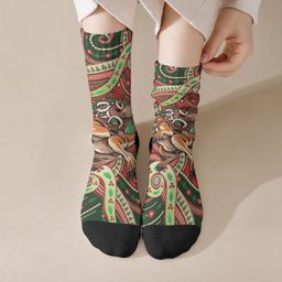 Aboriginal Christmas Crew Socks Santa Riding Leaping Kangaroo Dot Pattern
