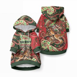 Aboriginal Christmas Pet Hoodie Santa Riding Leaping Kangaroo Dot Pattern