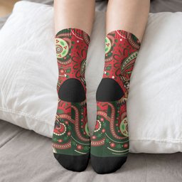 Aboriginal Christmas Crew Socks Santa Riding Leaping Kangaroo Dot Pattern