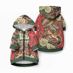 Aboriginal Christmas Pet Hoodie Santa Riding Leaping Kangaroo Dot Pattern
