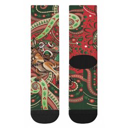 Aboriginal Christmas Crew Socks Santa Riding Leaping Kangaroo Dot Pattern