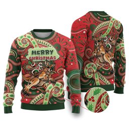 Aboriginal Christmas Ugly Christmas Sweater Santa Riding Leaping Kangaroo Dot Pattern