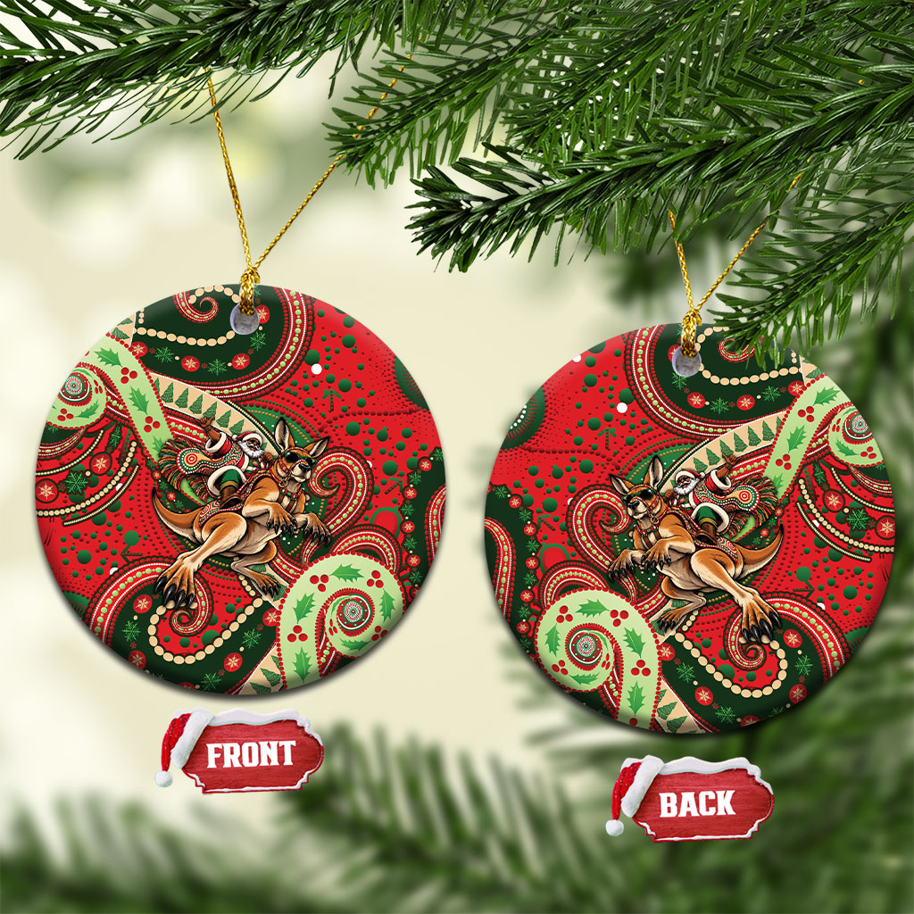 Aboriginal Christmas Ceramic Ornament Santa Riding Leaping Kangaroo Dot Pattern