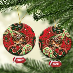 Aboriginal Christmas Ceramic Ornament Santa Riding Leaping Kangaroo Dot Pattern